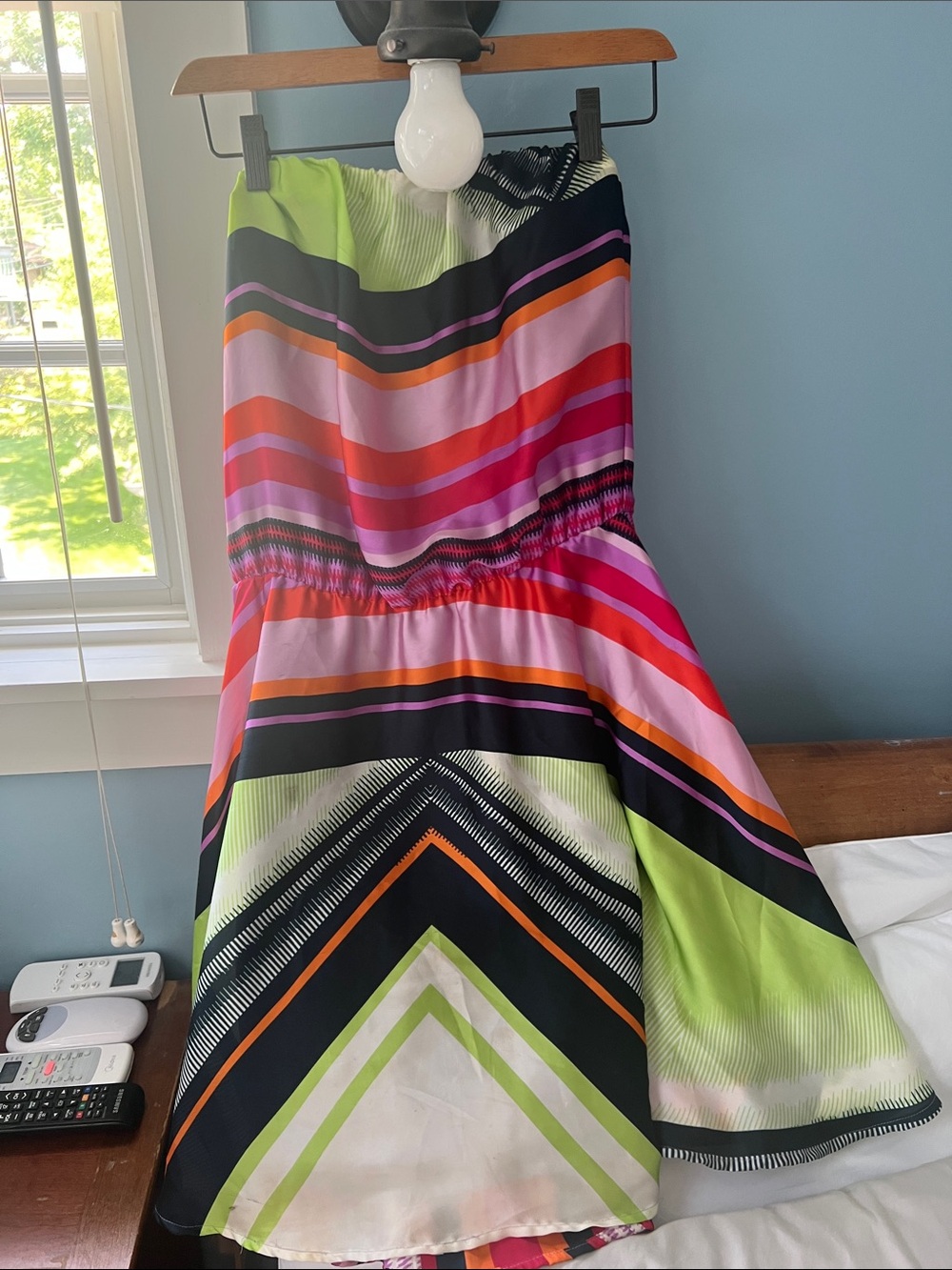 Colorblock Stripe Strapless Dress in Neon & Pink